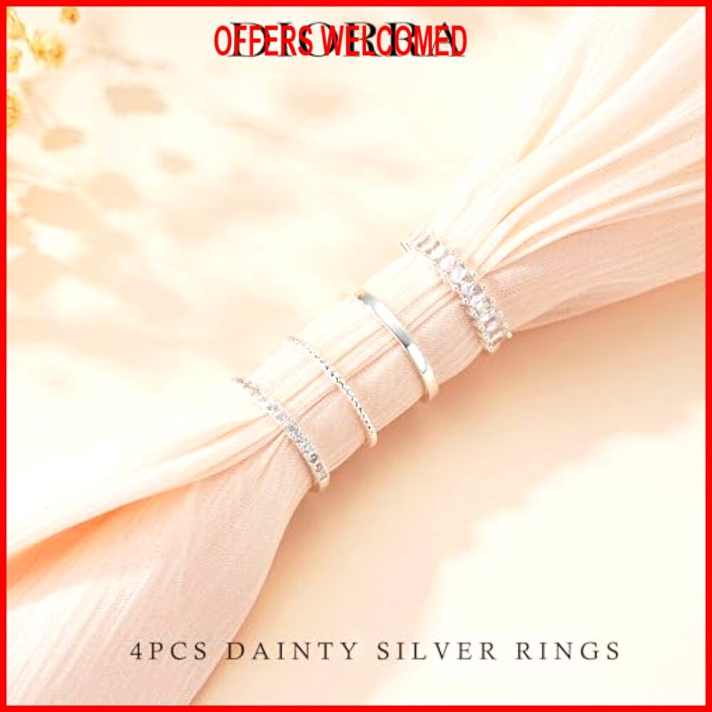 Sterling Silver Stackable Rings Set, Cubic Zircon… - image 5